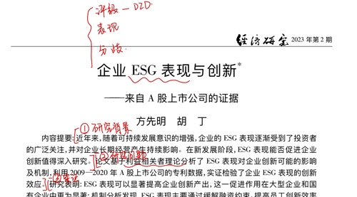 2022-2009年经济研究全文复现《企业ESG表现与创新》（顶刊论文复刻全文讲解、企业创新质量、风险承担、工具变量法IV、Heckman样本选择、ESG不确定性）